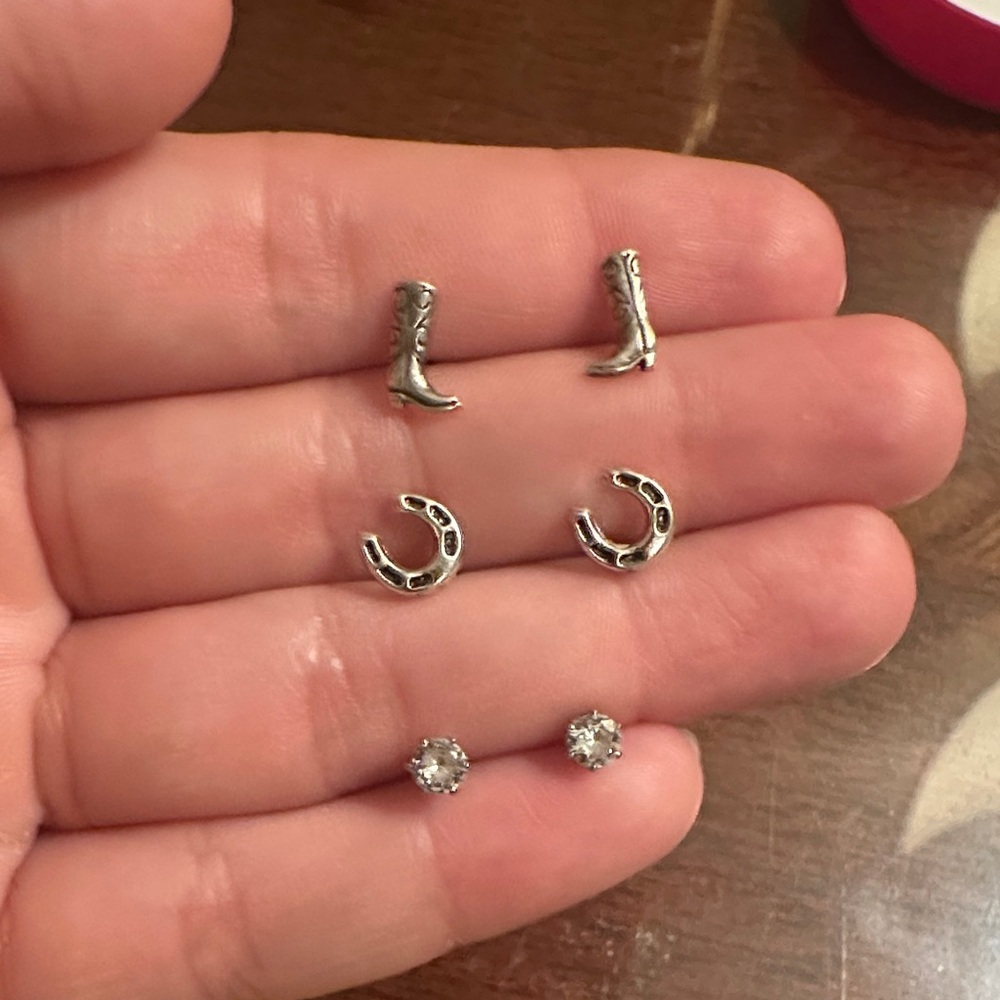 Sterling silver stamp stamped western earring set